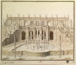 Die große Kaskade im unteren Park von Peterhof, 1720
